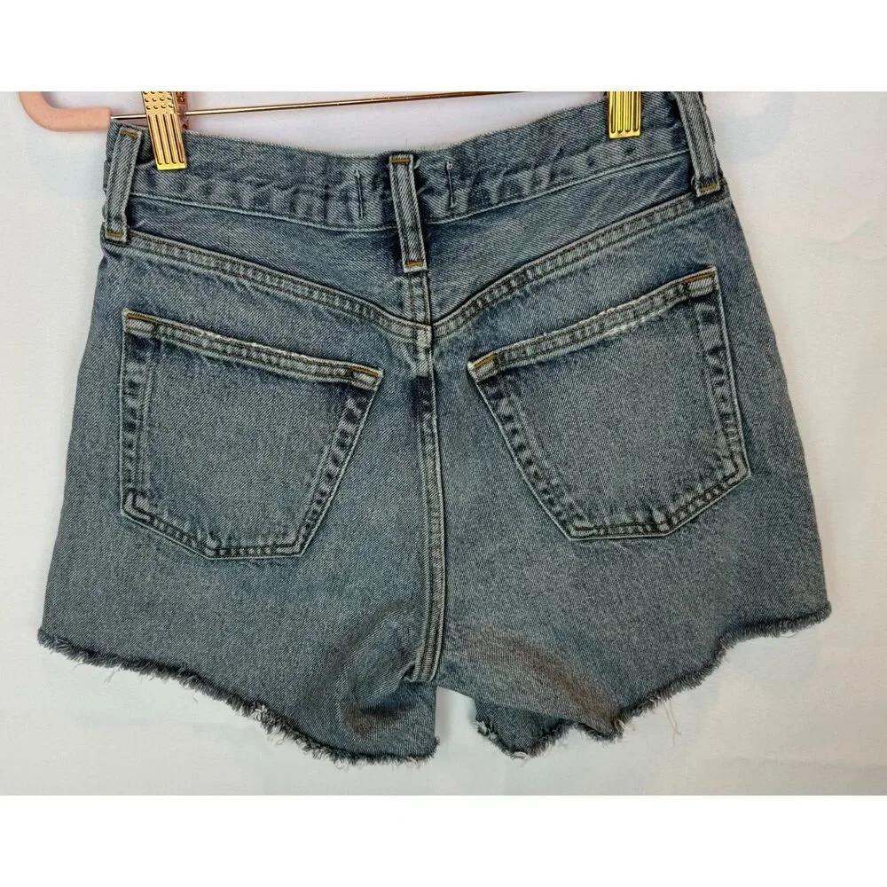 AGOLDE Parker Long Frayed Hem Button Fly Blue Denim Cutoff Shorts Size 23